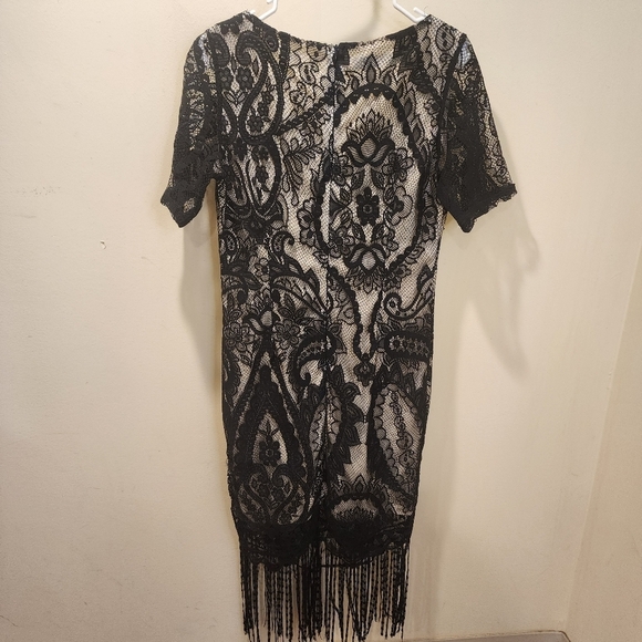 HOMEYEE Women's Black Bodycon Lace Fringe midi dress size 8 - Picture 10 of 12